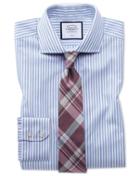  Extra Slim Fit Non-iron Shadow Stripe Sky Blue Cotton Dress Shirt Single Cuff Size 14.5/32 By Charles Tyrwhitt