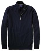  Navy Cotton Cashmere Zip Neck Cotton/cashmere Sweater Size Medium By Charles Tyrwhitt