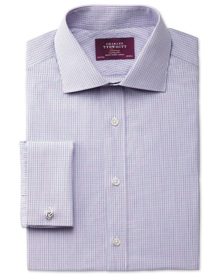 Charles Tyrwhitt Charles Tyrwhitt Slim Fit Semi-cutaway Collar Luxury Poplin Blue And Pink Shirt