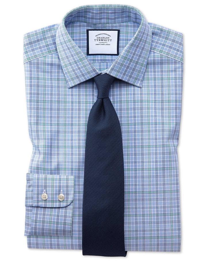  Classic Fit Blue And Green Prince Of Wales Check Cotton Dress Shirt French Cuff Size 15.5/33 By Charles Tyrwhitt