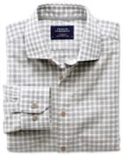 Charles Tyrwhitt Charles Tyrwhitt Slim Fit Spread Collar Popover Light Grey Check Cotton Dress Shirt Size Large