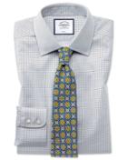 Classic Fit Non-iron Twill Mini Grid Check Grey Cotton Dress Shirt French Cuff Size 16/33 By Charles Tyrwhitt