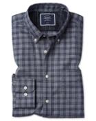  Extra Slim Fit Grey Check Soft Wash Non-iron Twill Cotton Casual Shirt Single Cuff Size Large By Charles Tyrwhitt