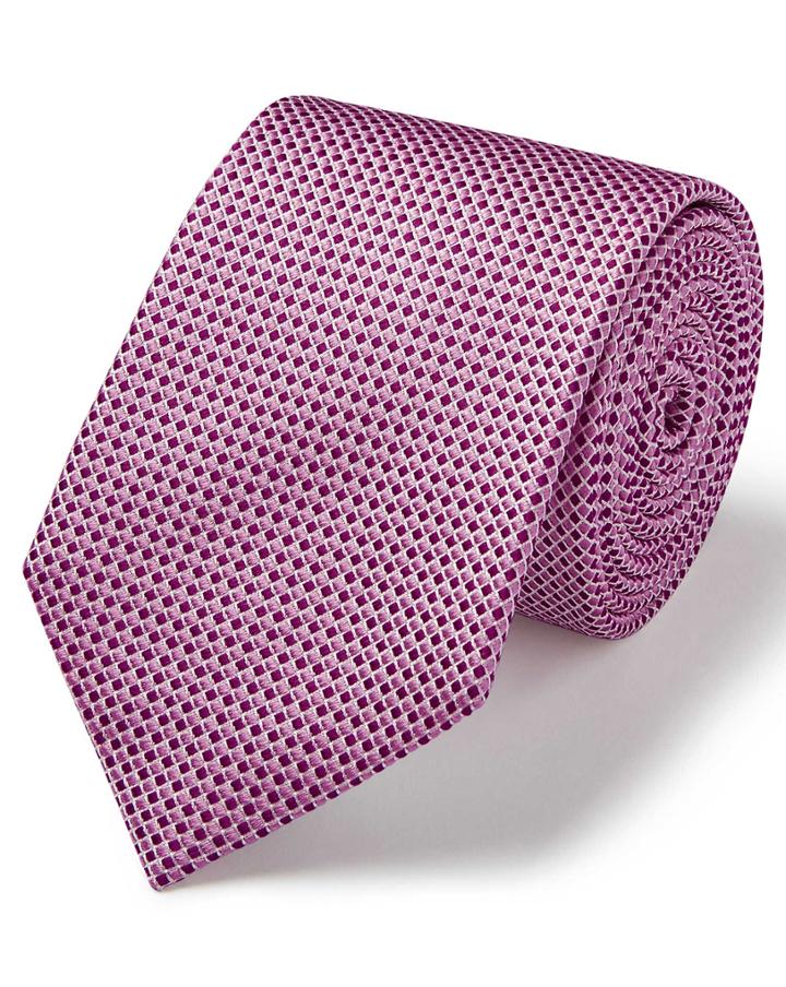  Pink And White Silk Tonal Semi Plain Classic Tie By Charles Tyrwhitt