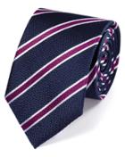 Charles Tyrwhitt Charles Tyrwhitt Navy And Berry Silk Textured Stripe Classic Tie