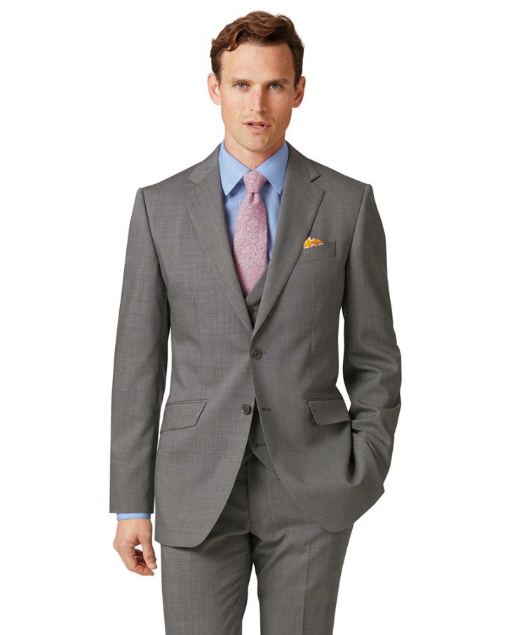  Silver Slim Fit Step Weave Suit Wool Jacket Size 40 By Charles Tyrwhitt