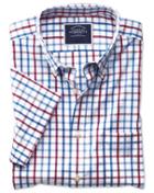 Charles Tyrwhitt Classic Fit Button-down Non-iron Poplin Short Sleeve Red Multi Check Cotton Casual Shirt Single Cuff Size Medium By Charles Tyrwhitt