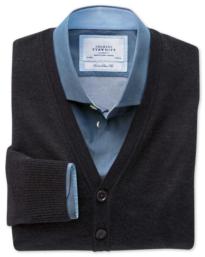 Charles Tyrwhitt Charles Tyrwhitt Charcoal Merino Wool Cardigan Size Large