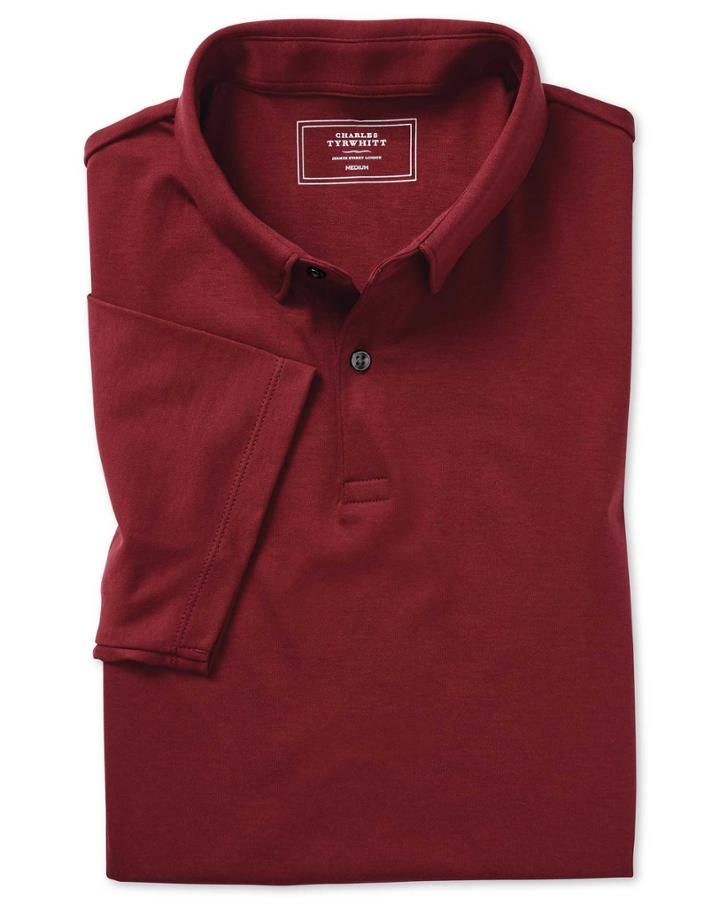 Red Plain Short Sleeve Jersey Cotton Polo Size Large By Charles Tyrwhitt