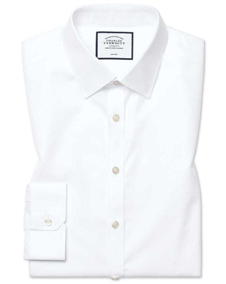  Super Slim Fit Non-iron Twill White Cotton Dress Shirt French Cuff Size 14.5/32 By Charles Tyrwhitt