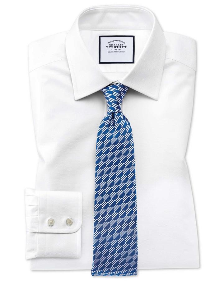  Classic Fit Egyptian Cotton Trellis Weave White Dress Shirt Single Cuff Size 16/36 By Charles Tyrwhitt