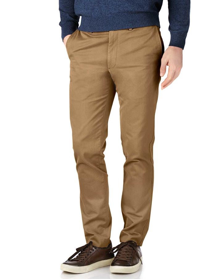 Charles Tyrwhitt Charles Tyrwhitt Tan Extra Slim Fit Flat Front Cotton Chino Pants Size W30 L30