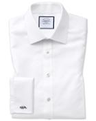  Slim Fit Non-iron White Arrow Weave Cotton Dress Shirt Single Cuff Size 14.5/32 By Charles Tyrwhitt