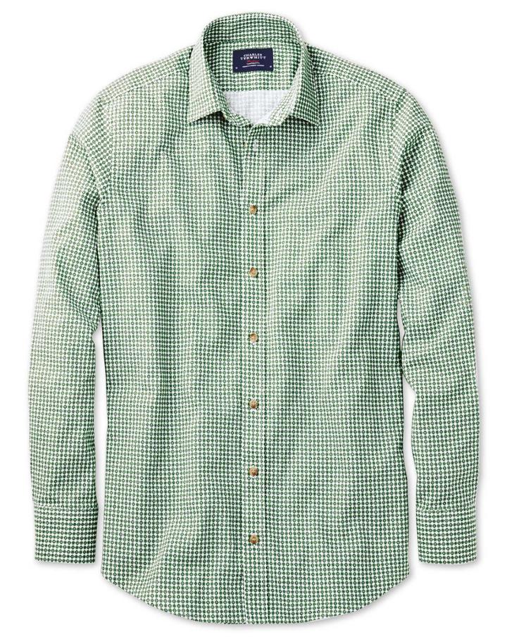 Charles Tyrwhitt Charles Tyrwhitt Classic Fit Green Geometric Print Cotton Dress Shirt Size Large