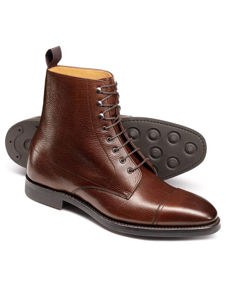  Brown Goodyear Welted Toe Cap Boots Size 11.5 By Charles Tyrwhitt