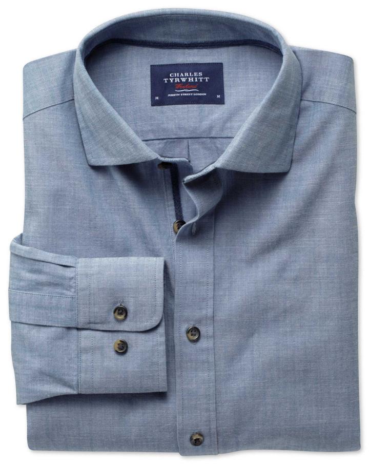 Charles Tyrwhitt Charles Tyrwhitt Slim Fit Sky Cutaway Collar Popover Shirt