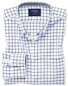 Charles Tyrwhitt Extra Slim Fit Button-down Non-iron Oxford Navy Windowpane Check Cotton Casual Shirt Single Cuff Size Large By Charles Tyrwhitt