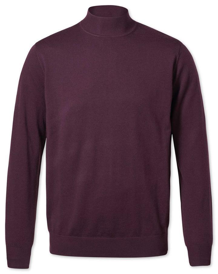  Wine Mock Turtleneck Merino Wool Sweater Size Medium By Charles Tyrwhitt