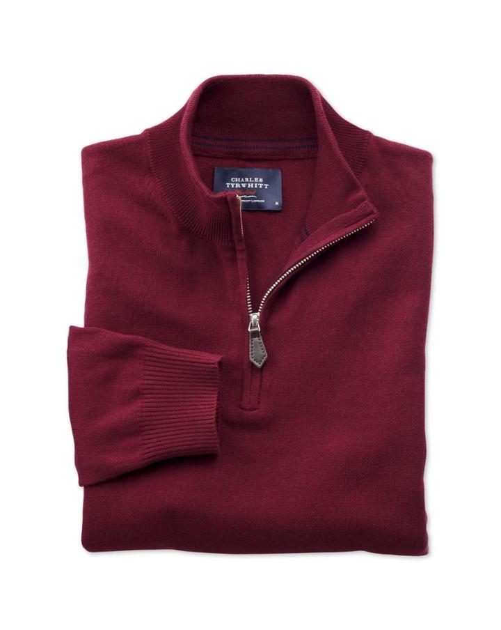 Charles Tyrwhitt Burgundy Cotton Cashmere Zip Neck Sweater Size Xs By Charles Tyrwhitt