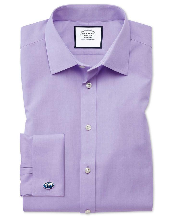 Charles Tyrwhitt Classic Fit Non-iron Poplin Lilac Cotton Dress Shirt Single Cuff Size 15/35 By Charles Tyrwhitt