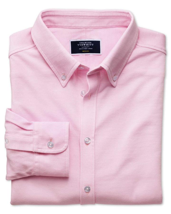 Charles Tyrwhitt Pink Oxford Jersey Cotton Casual Shirt Size Large By Charles Tyrwhitt
