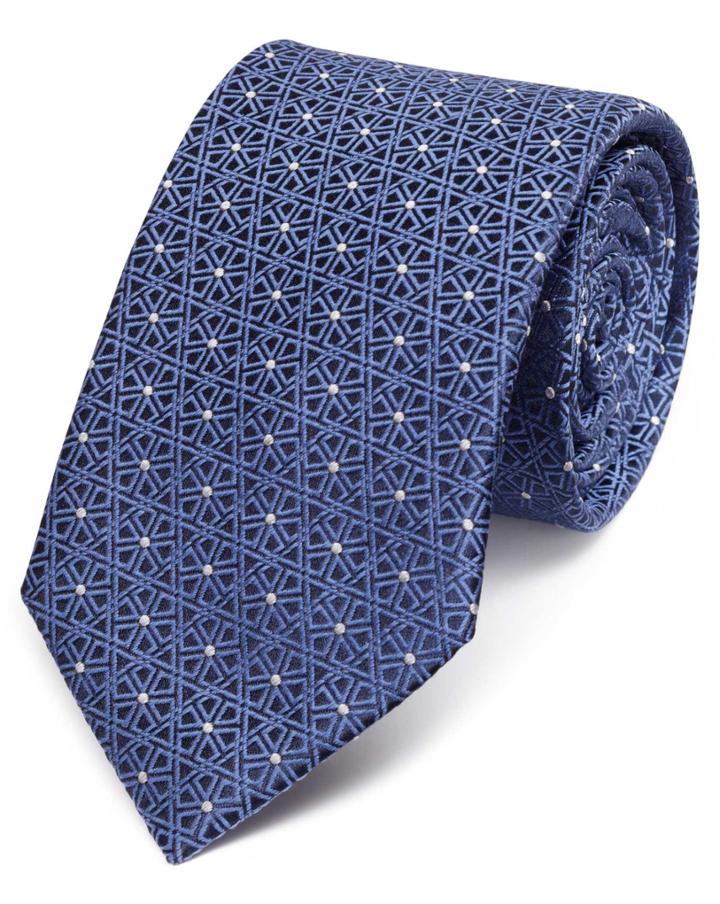  Blue Silk Classic Geometric Lattice Tie By Charles Tyrwhitt
