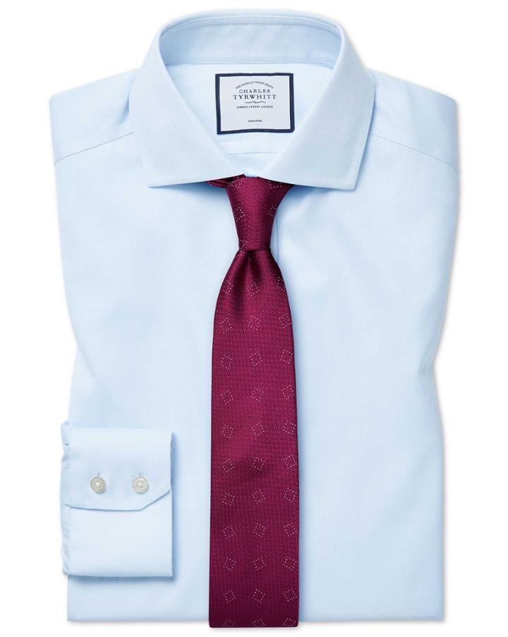  Extra Slim Fit Cutaway Collar Non-iron Cotton Stretch Light Blue Dress Shirt Single Cuff Size 14.5/33 By Charles Tyrwhitt