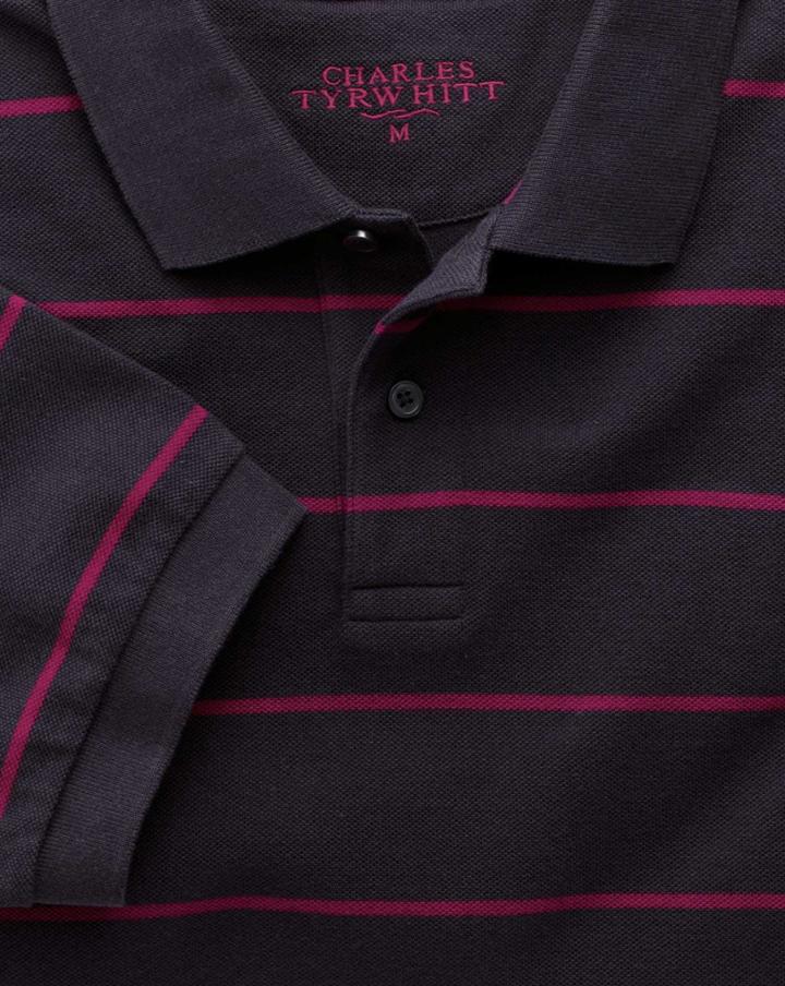  Navy And Berry Stripe Pique Cotton Polo Size Xs By Charles Tyrwhitt