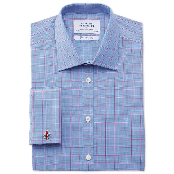 Charles Tyrwhitt Charles Tyrwhitt Pink Satin Prince Of Wales Check Extra Slim Fit Shirt (14.5 - 33)