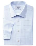 Charles Tyrwhitt Charles Tyrwhitt Classic Fit Non-iron Grid Check Short Sleeve Sky Blue Cotton Dress Shirt Size 15/short