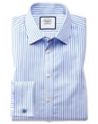 Charles Tyrwhitt Extra Slim Fit Non-iron Twill White And Sky Blue Stripe Cotton Dress Shirt French Cuff Size 16/34 By Charles Tyrwhitt