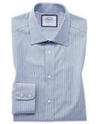  Slim Fit Egyptian Cotton Poplin Blue And Green Fine Stripe Dress Shirt Single Cuff Size 14.5/32 By Charles Tyrwhitt