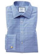  Classic Fit Non-iron Blue And Gold Prince Of Wales Check Cotton Dress Shirt French Cuff Size 15/33 By Charles Tyrwhitt