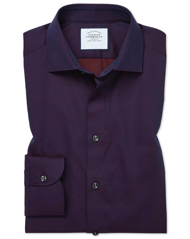  Classic Fit Micro Diamond Purple Cotton Dress Shirt Single Cuff Size 15.5/33 By Charles Tyrwhitt