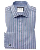  Classic Fit Red Multi Stripe Egyptian Cotton Dress Shirt French Cuff Size 15/33 By Charles Tyrwhitt