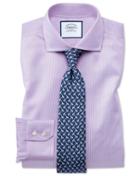  Slim Fit Cutaway Non-iron Puppytooth Lilac Cotton Dress Shirt Single Cuff Size 14.5/32 By Charles Tyrwhitt