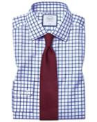  Classic Fit Non-iron Royal Blue Grid Check Twill Cotton Dress Shirt Single Cuff Size 15/34 By Charles Tyrwhitt