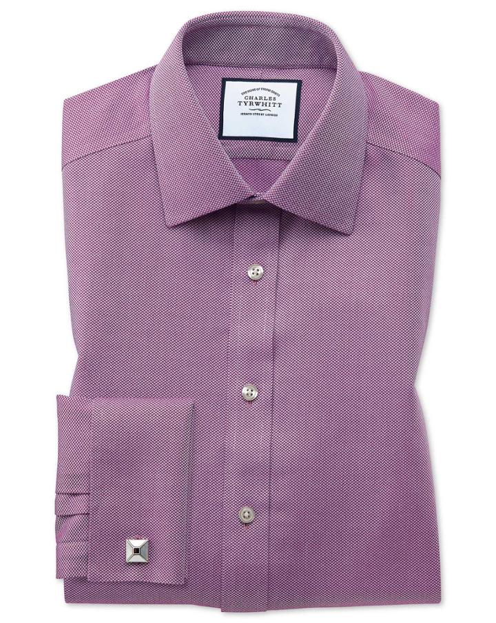  Classic Fit Non-iron Berry Arrow Weave Cotton Dress Shirt French Cuff Size 15/33 By Charles Tyrwhitt