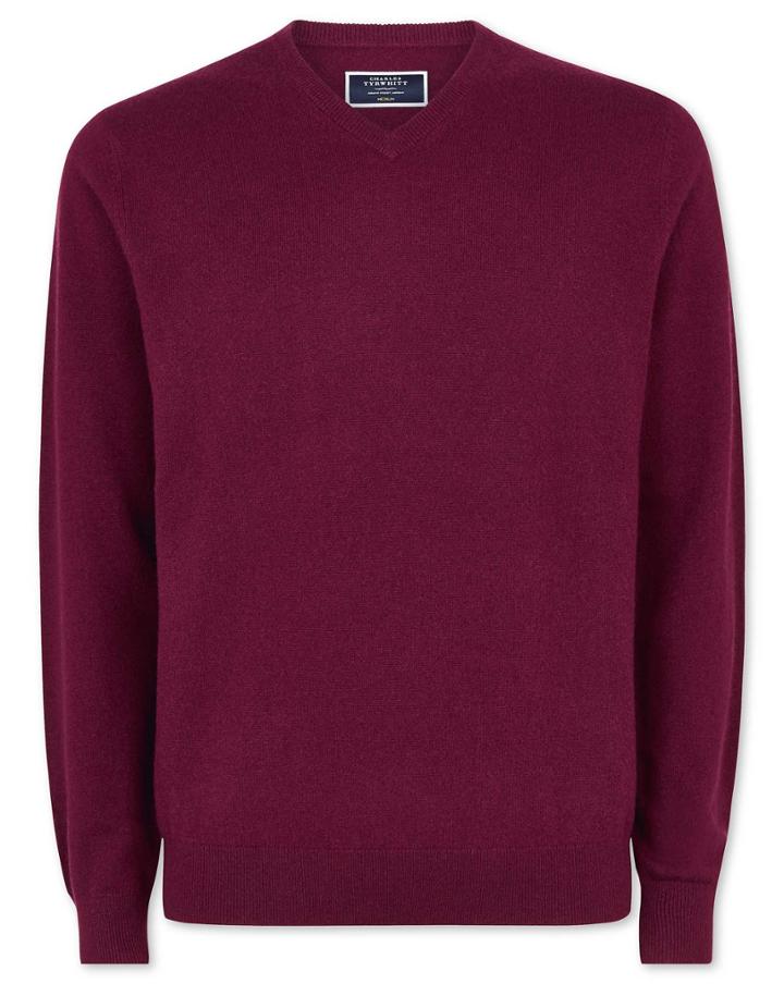  Berry Cashmere V Neck Sweater Size Large By Charles Tyrwhitt