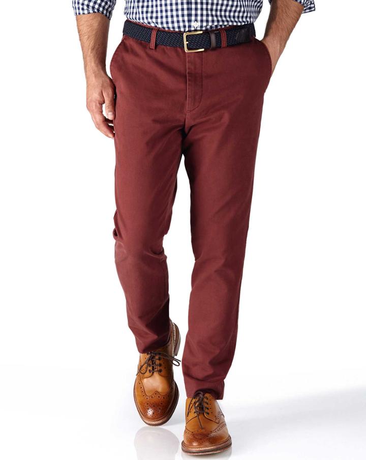 Charles Tyrwhitt Charles Tyrwhitt Red Extra Slim Fit Flat Front Chinos