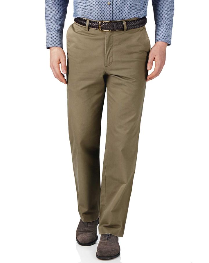 Charles Tyrwhitt Beige Classic Fit Flat Front Cotton Chino Pants Size W32 L34 By Charles Tyrwhitt