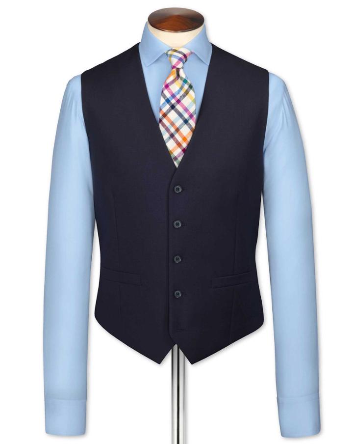 Navy Adjustable Fit Twill Business Suit Wool Vest Size W36 By Charles Tyrwhitt