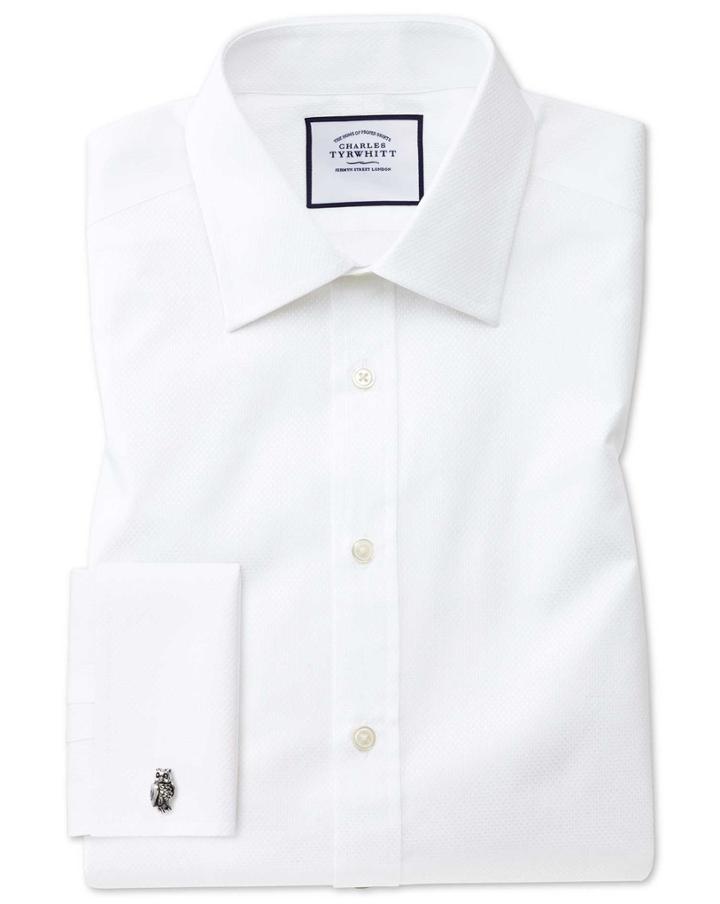  Classic Fit White Cube Weave Egyptian Cotton Dress Shirt French Cuff Size 15/33 By Charles Tyrwhitt