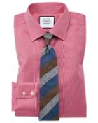  Classic Fit Non-iron Puppytooth Bright Pink Cotton Dress Shirt French Cuff Size 15.5/33 By Charles Tyrwhitt