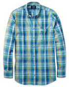 Charles Tyrwhitt Classic Fit Green And Blue Check Cotton/linen Casual Shirt Single Cuff Size Medium By Charles Tyrwhitt