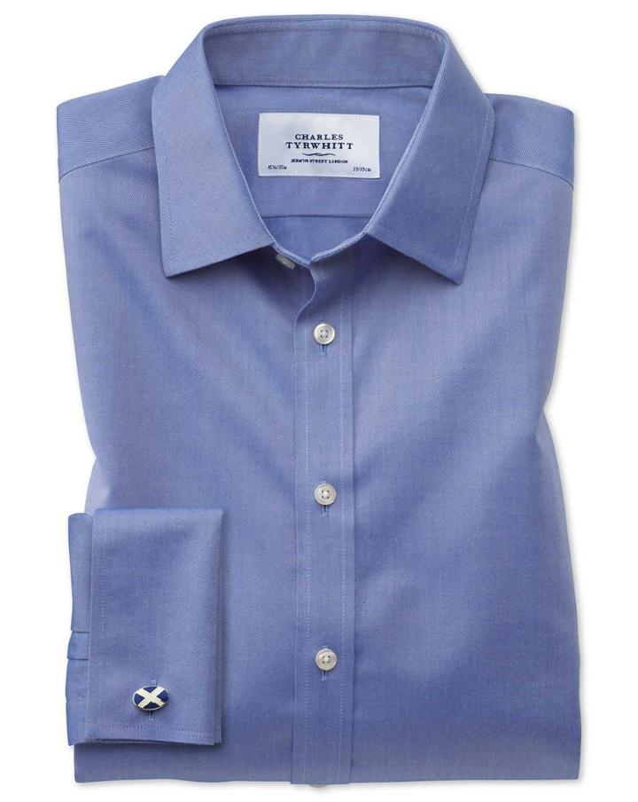 Charles Tyrwhitt Slim Fit Non-iron Twill Mid Blue Cotton Dress Shirt French Cuff Size 14.5/33 By Charles Tyrwhitt