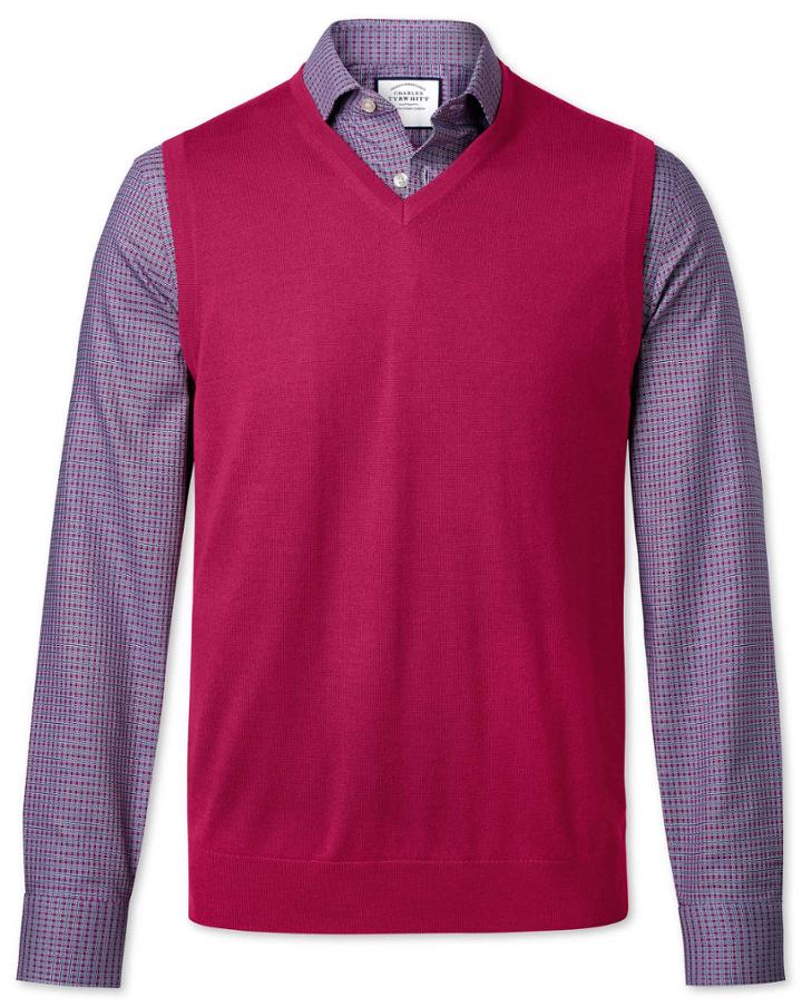  Dark Pink Merino Wool Sweater Vest Size Medium By Charles Tyrwhitt