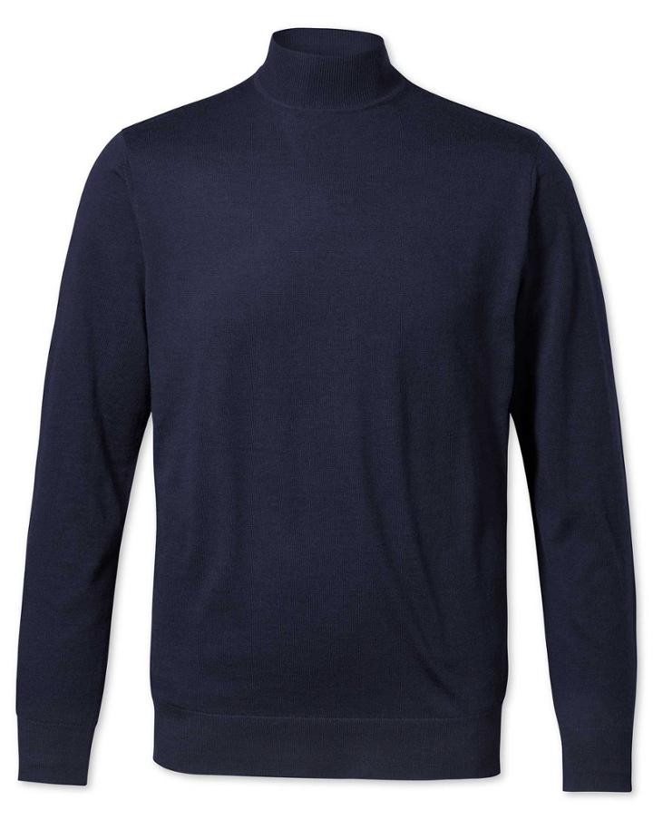  Navy Turtleneck Merino 100percent Merino Wool Sweater Size Large By Charles Tyrwhitt