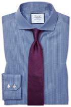  Slim Fit Non-iron Cutaway Royal Blue Puppytooth Cotton Dress Shirt Single Cuff Size 14.5/33 By Charles Tyrwhitt