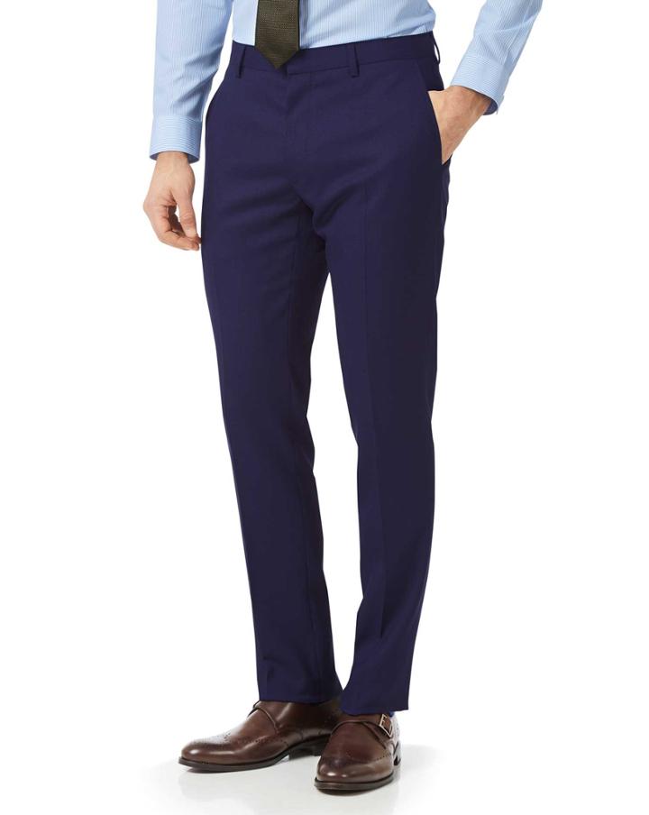  Royal Blue Extra Slim Fit Merino Business Suit Wool Pants Size W30 L32 By Charles Tyrwhitt